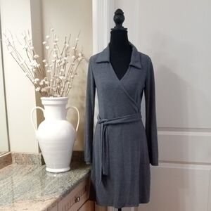 Chic Bridgitte Bailey Long Sleeve Gray Faux Wrap Dress. Size L